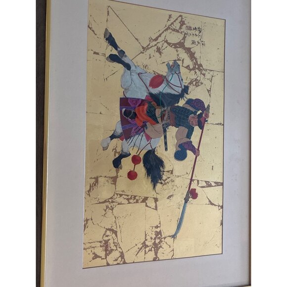 Man-on-The-Saddle-by-Mou-Sein Tseng Signed Gouache and Gold Leaf Painting - Picture 15 of 16